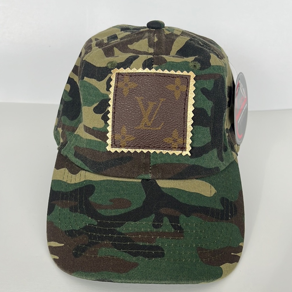 Up Cycled Louis Vuitton Patch GREEN CAMOUFLAGE Baseball Cap